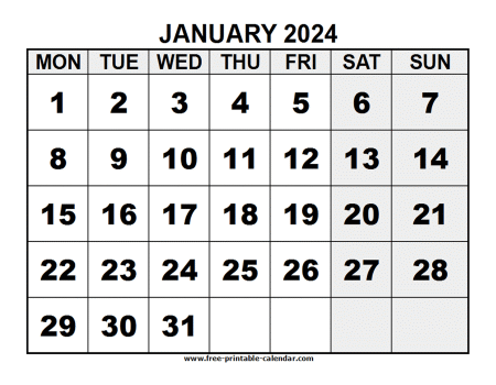 January 2024 Calendar Template - Free-printable-calendar.com