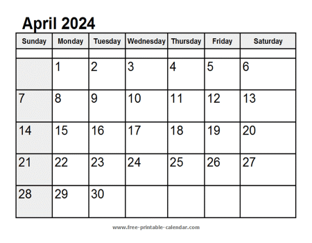 April 2024 Calendar Template - Free-printable-calendar.com