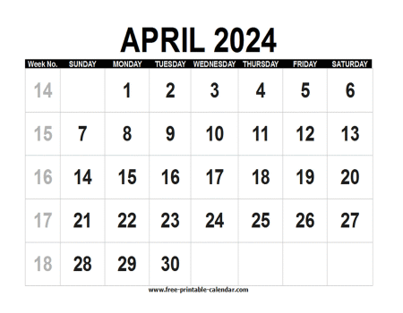 April 2024 Calendar Template - Free-printable-calendar.com