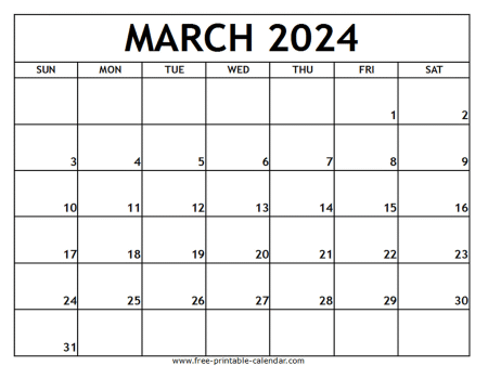March 2024 Calendar Template Free printable calendar com
