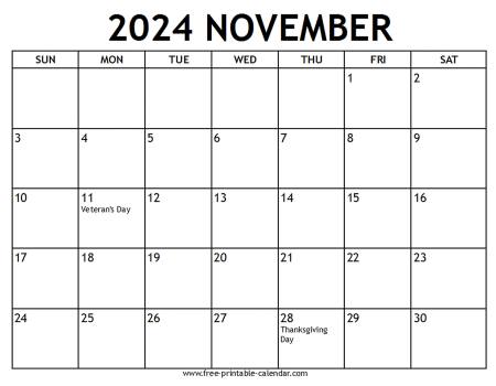 November 2024 Calendar US holidays