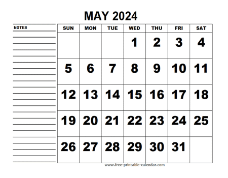 May 2024 Calendar Template - Free-printable-calendar.com