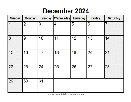 December 2024 Calendar Template - Free-printable-calendar.com