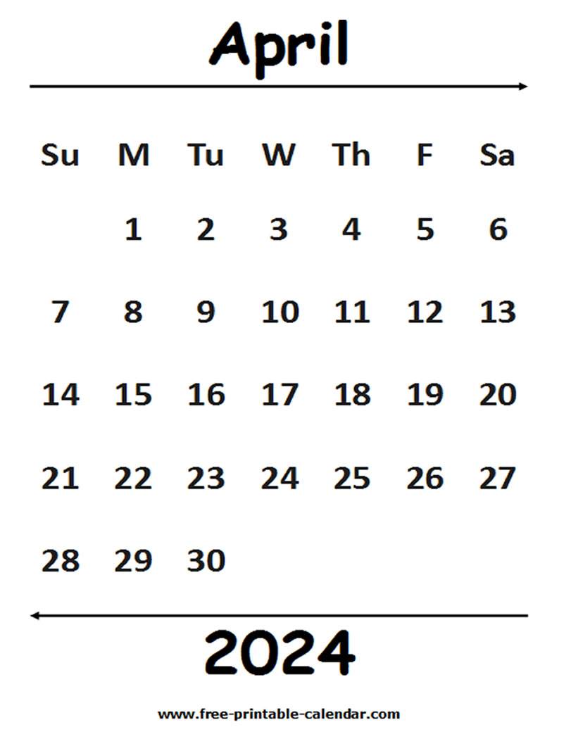 2024 April Calendar Free Printable