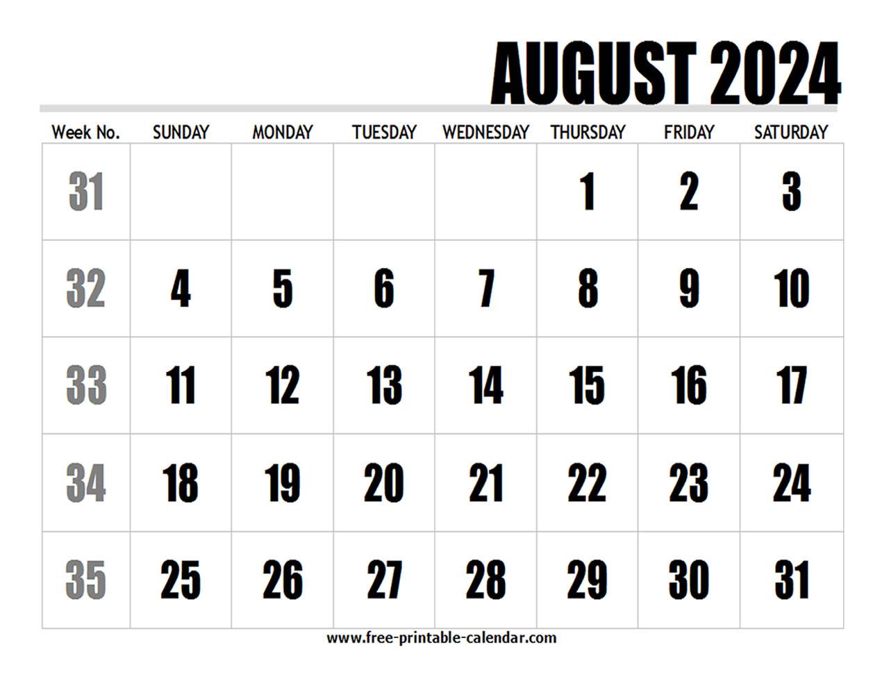 2024 Calendar August