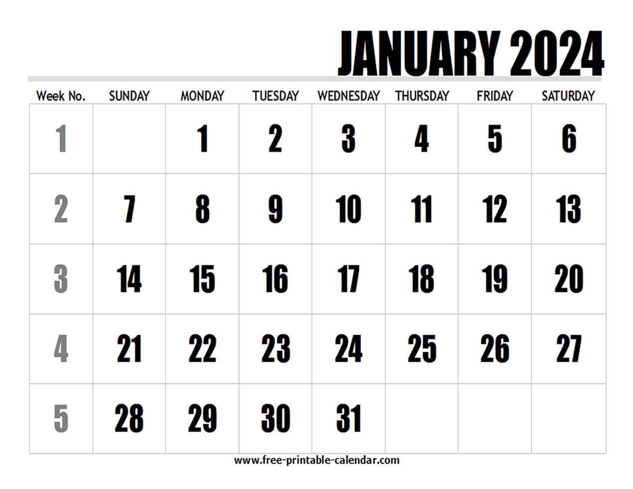 2024 Calendar January - Free-printable-calendar.com