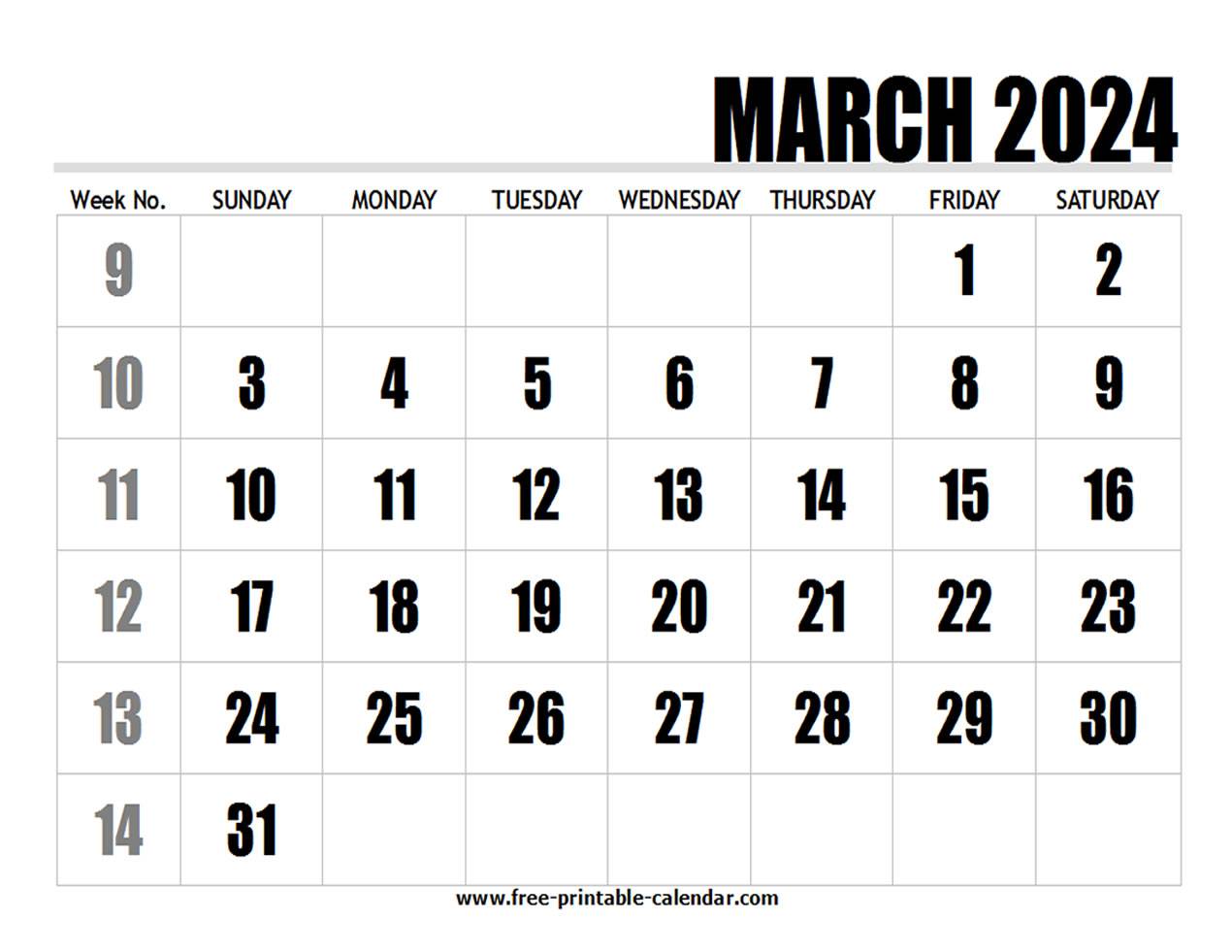 2024 Calendar March - Free-printable-calendar.com