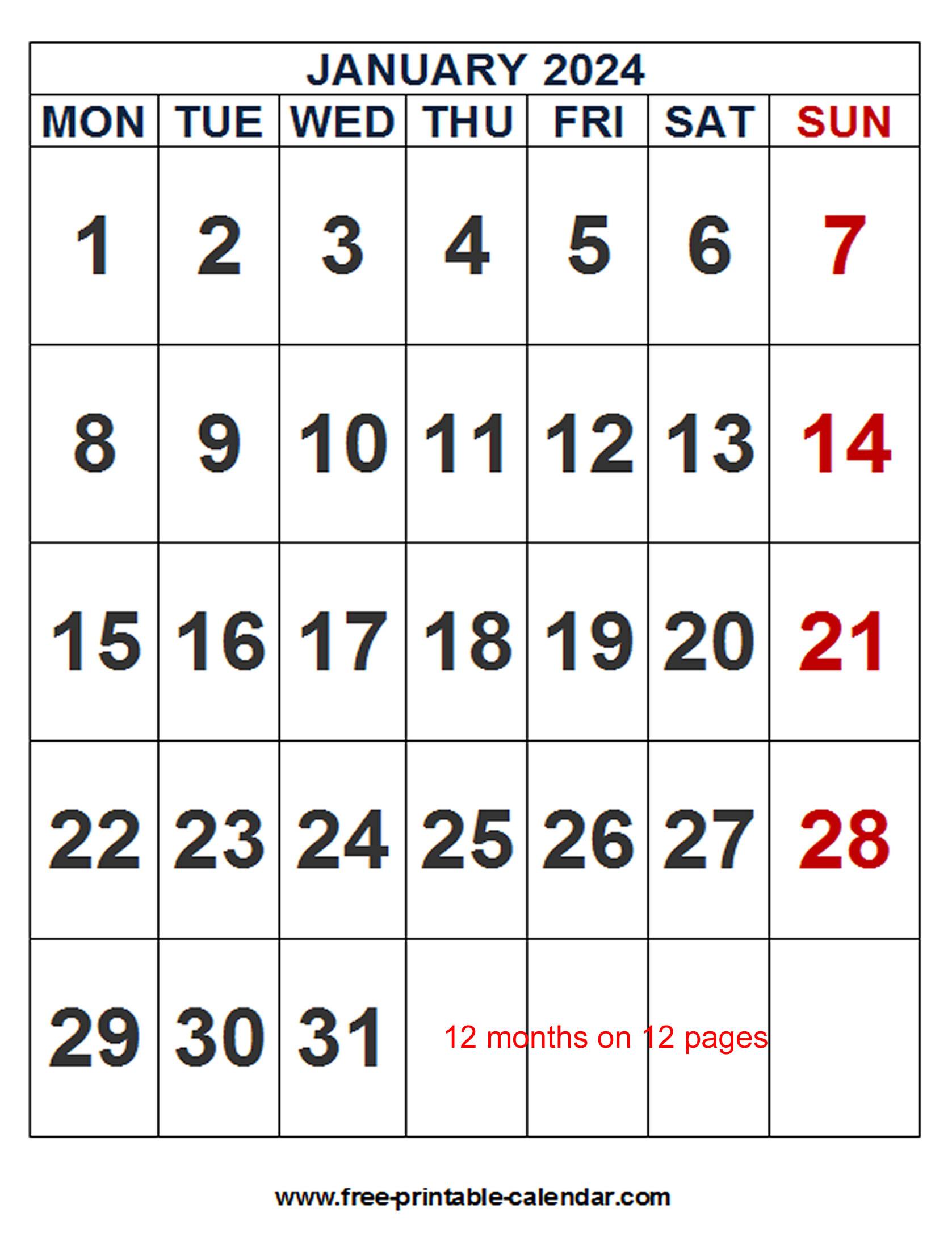 January 2024 Calendar Template Free Word Dec 2024 Calendar With Holidays