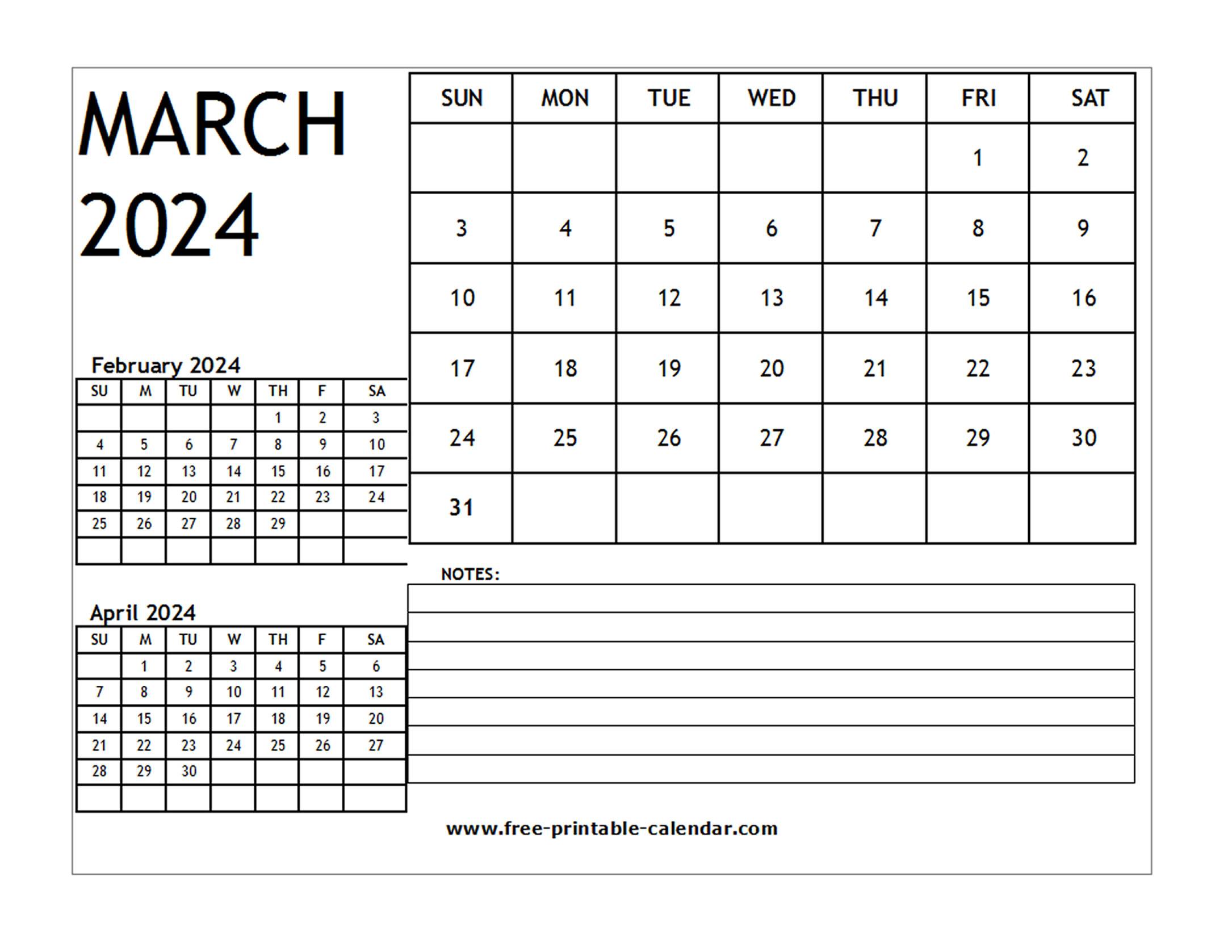 Blank 2024 Calendar March