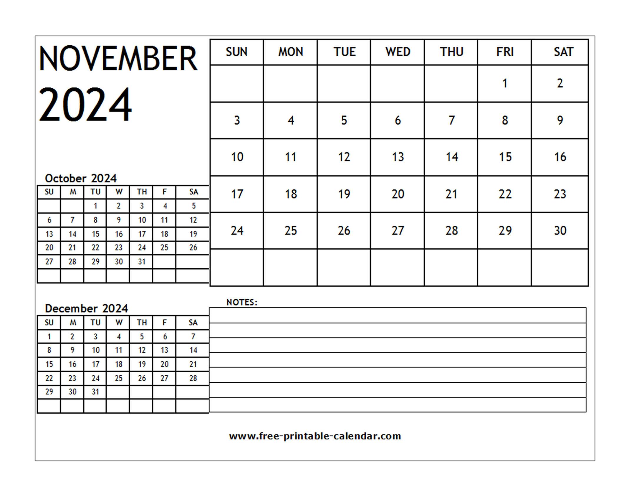 Blank 2024 Calendar November