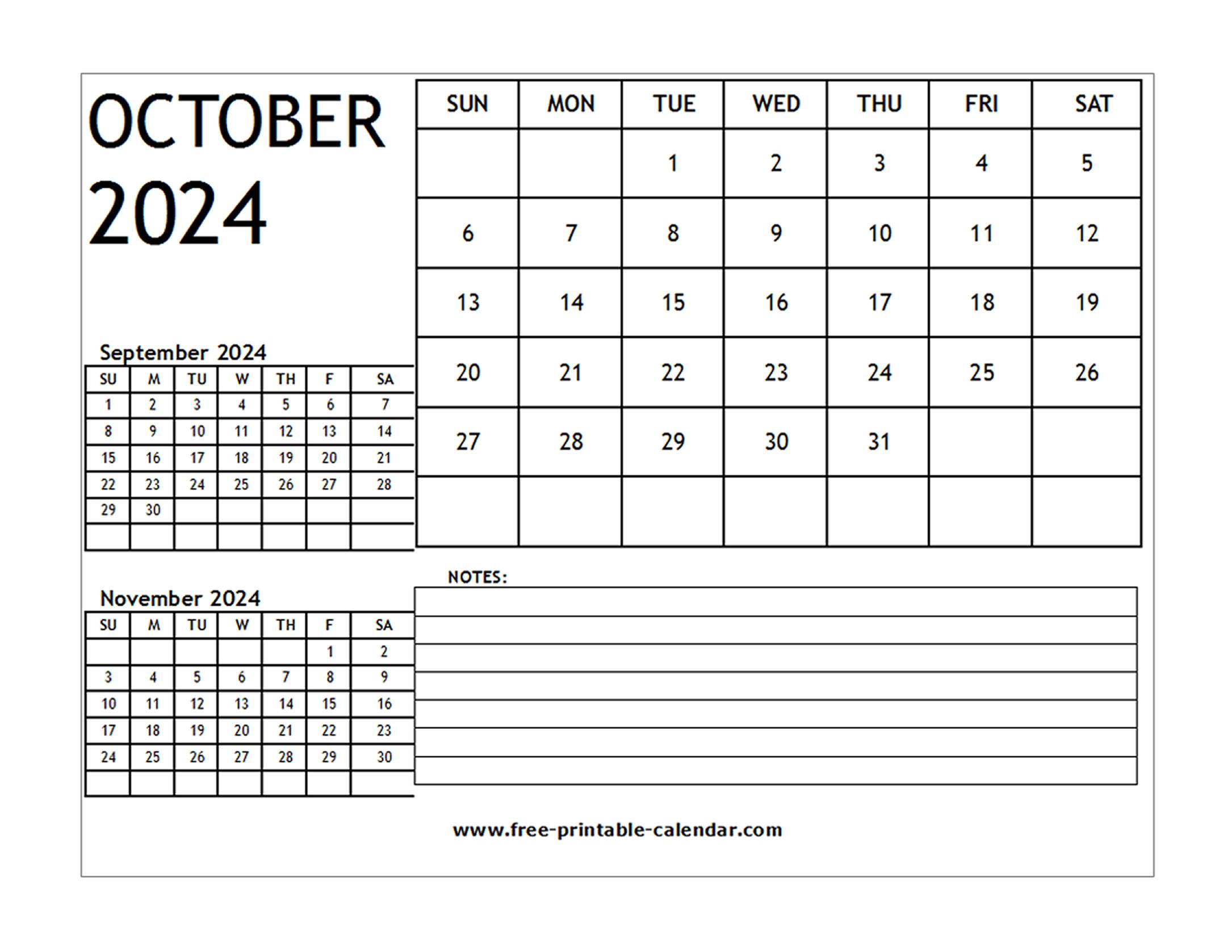 Blank 2024 Calendar October