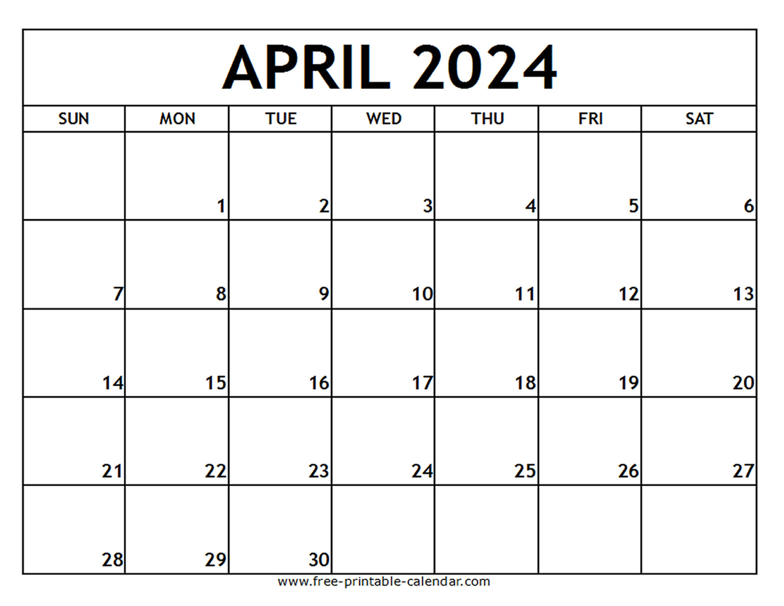 April 2024 Printable Calendar Free printable calendar