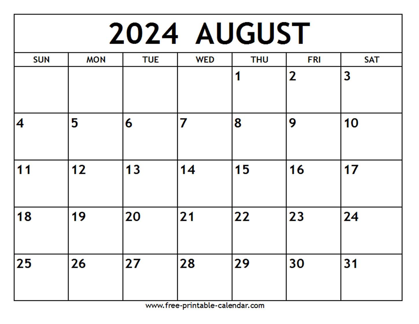 August 2024 Calendar Free printable calendar