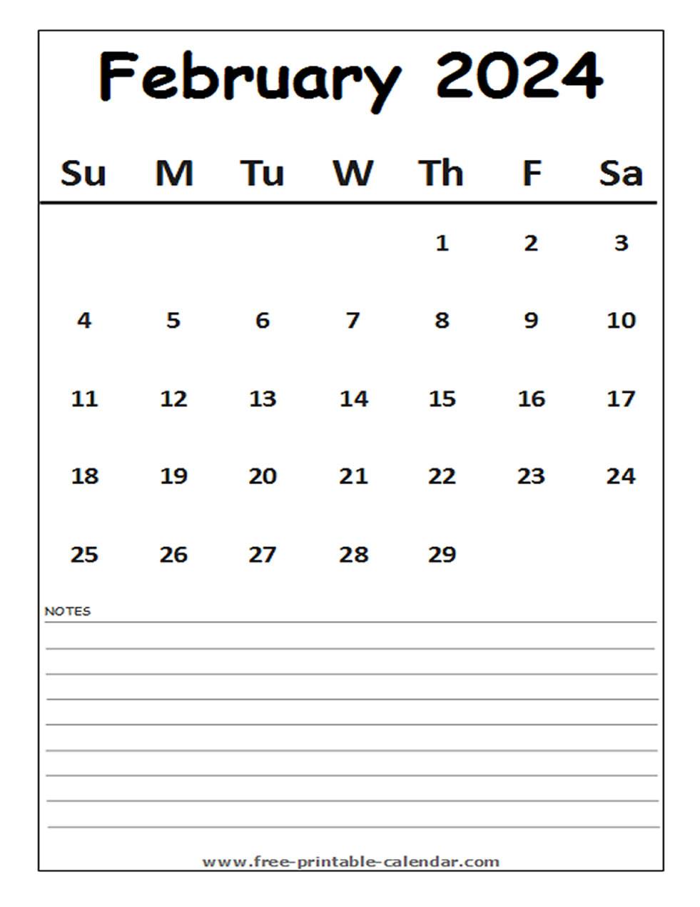 Calendar 2024 February - Free-printable-calendar.com