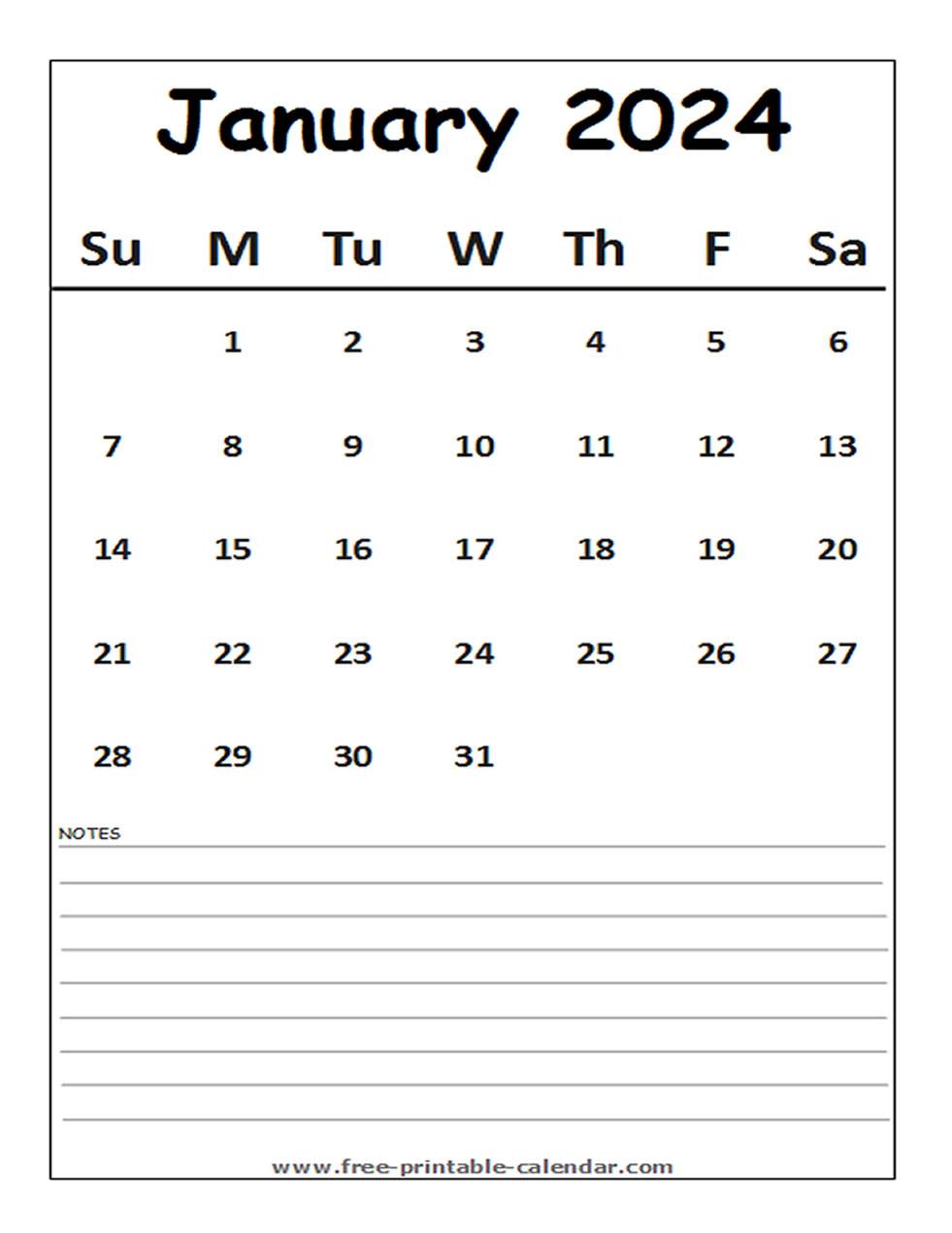 Calendar 2024 January - Free-printable-calendar.com