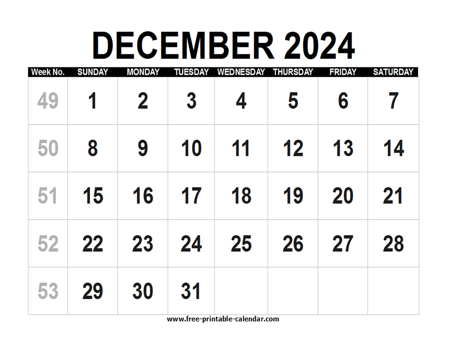 Blank Calendar 2024 December - Free-printable-calendar.com