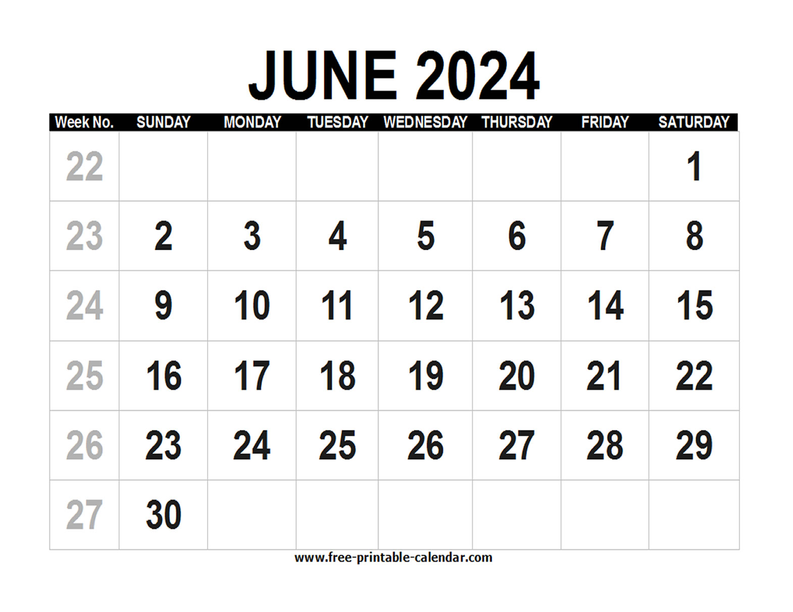 Blank Calendar 2024 June