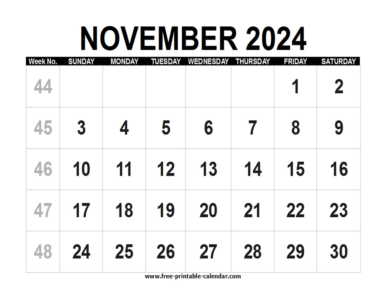 Blank Calendar 2024 November
