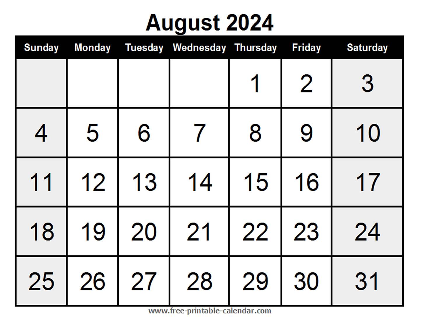 Blank Calendar August 2024 - Free-printable-calendar.com