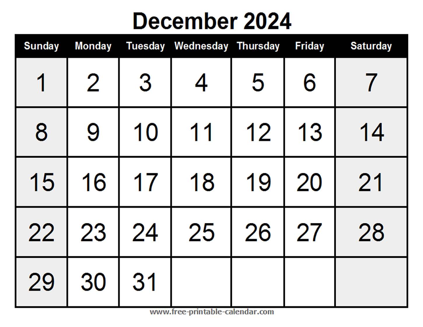 Blank Calendar December 2024 - Free-printable-calendar.com