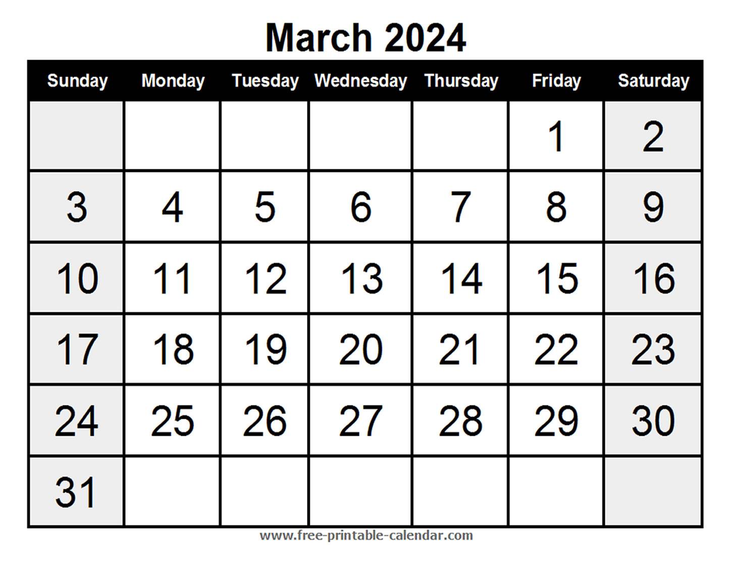Blank Calendar March 2024