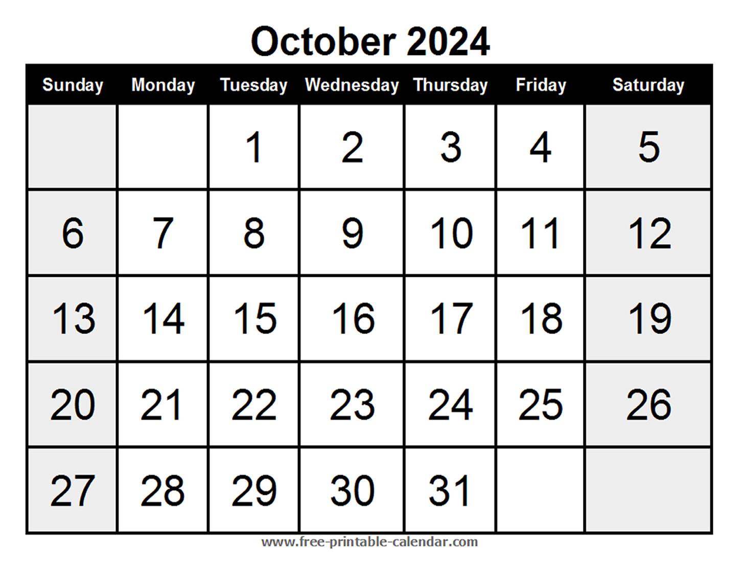 Blank Calendar October 2024 - Free-printable-calendar.com