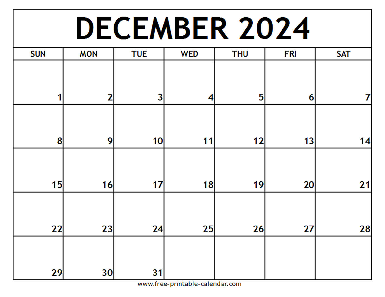 Blank December Calendar 2024 Anny Malina
