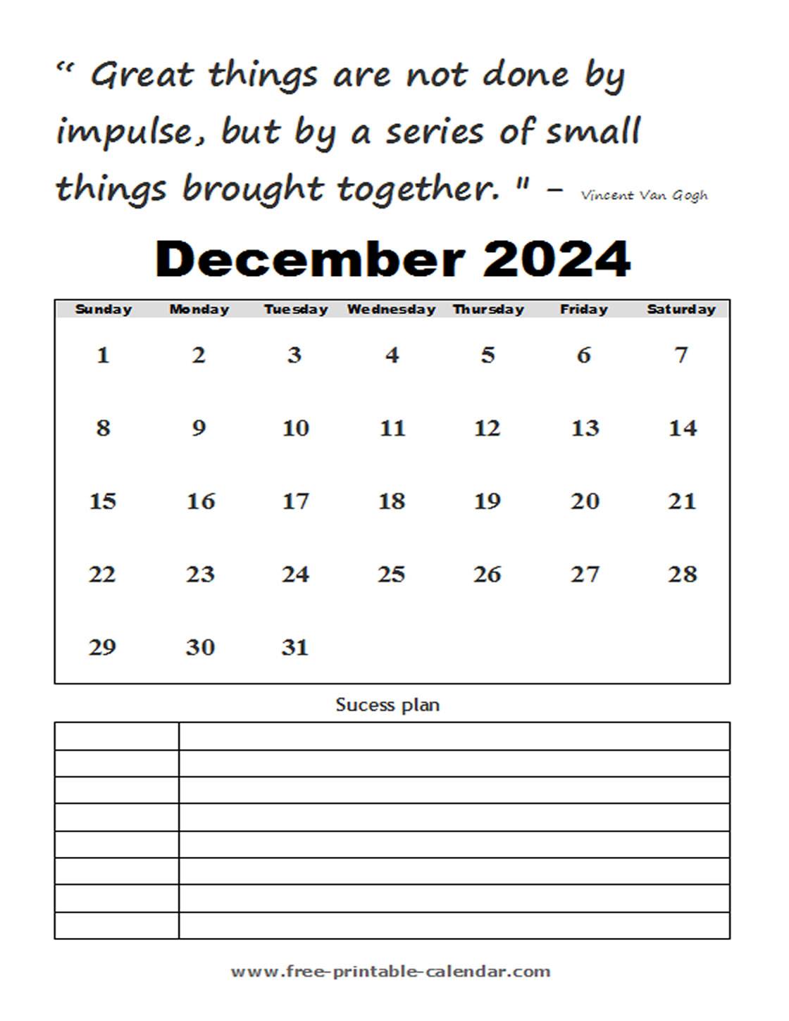 December Calendar 2024 Printable