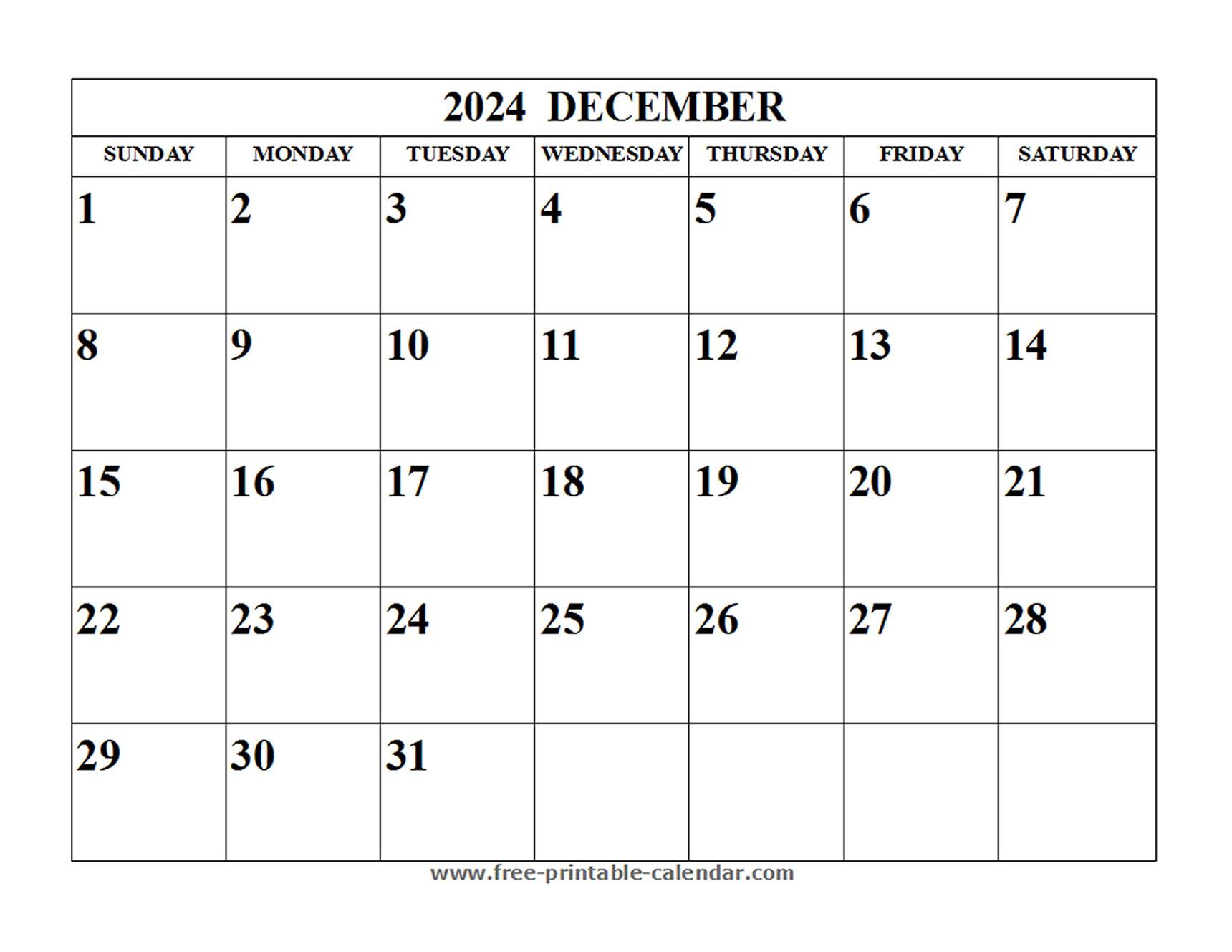 Blank December 2024 Calendar - Free-printable-calendar.com