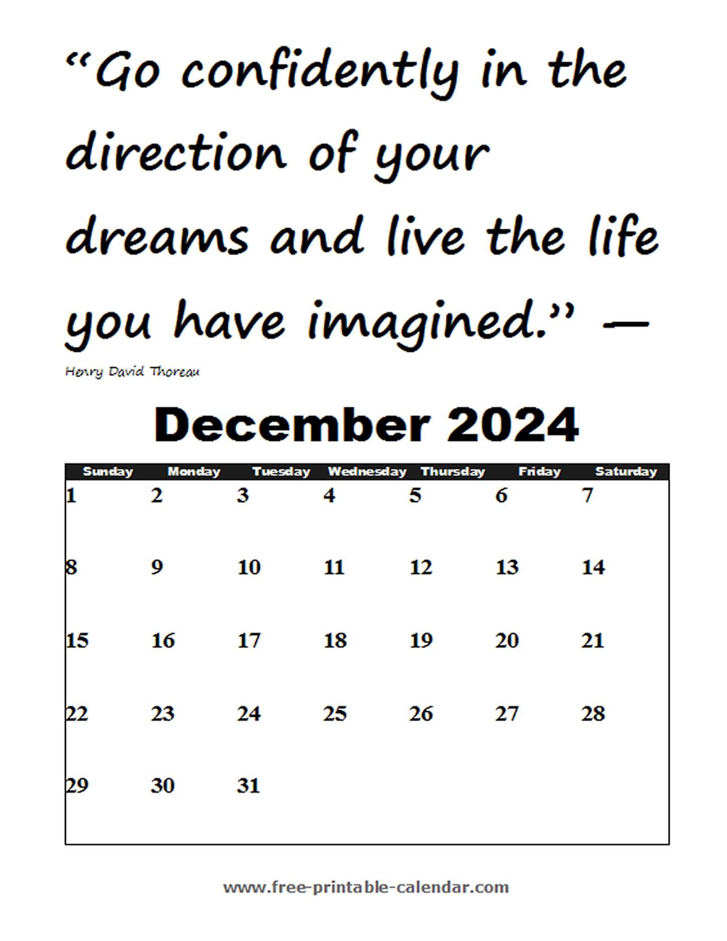 Blank December Calendar 2024