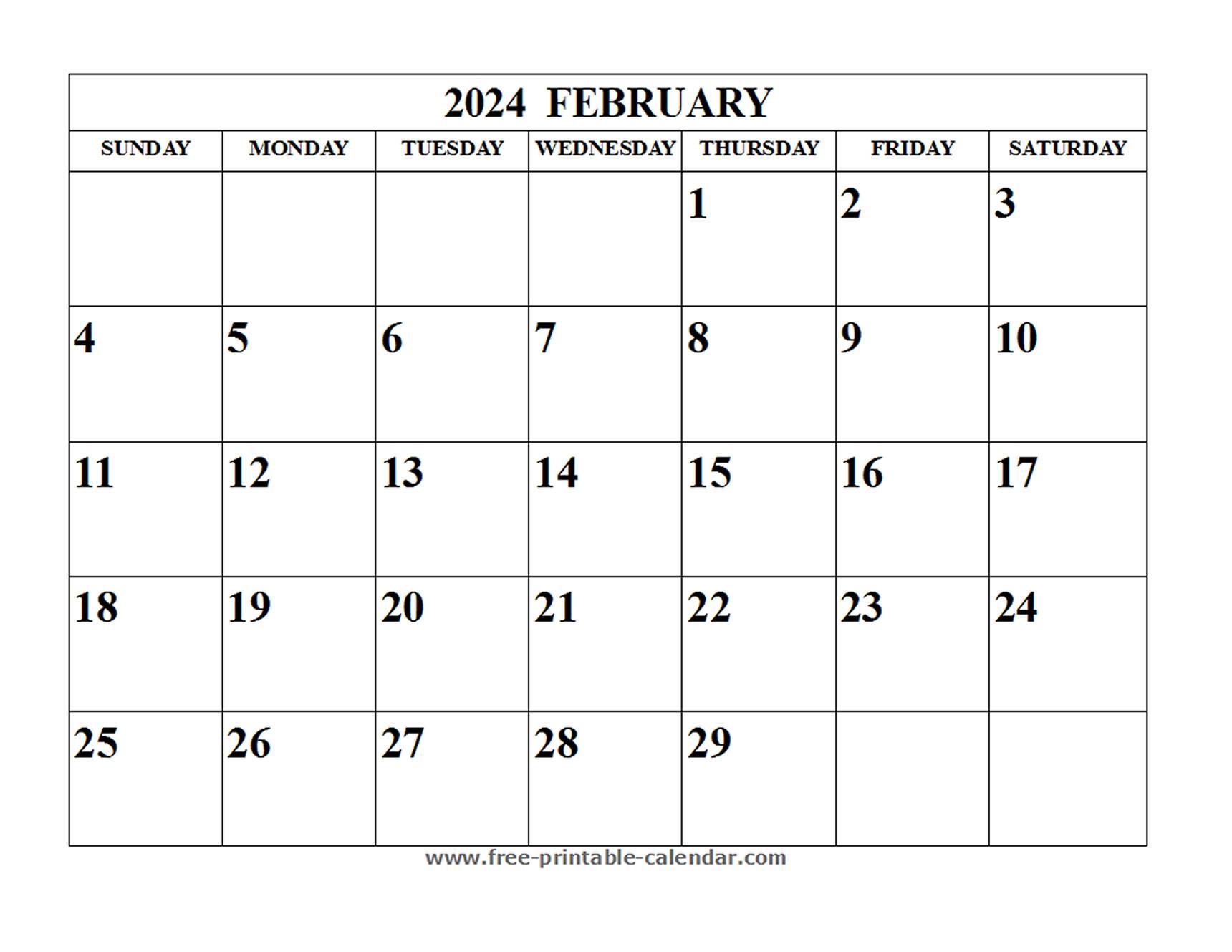 Blank February 2024 Calendar - Free-printable-calendar.com