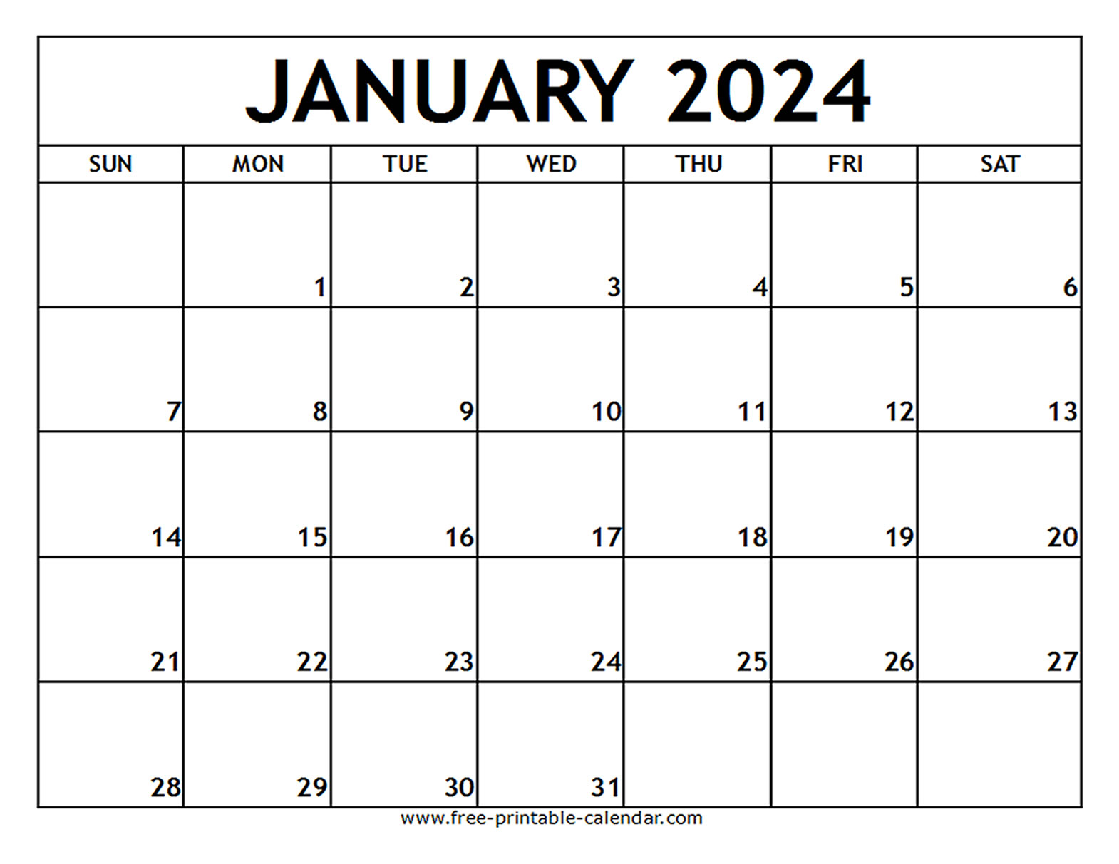 January 2024 Printable Calendar Free printable calendar
