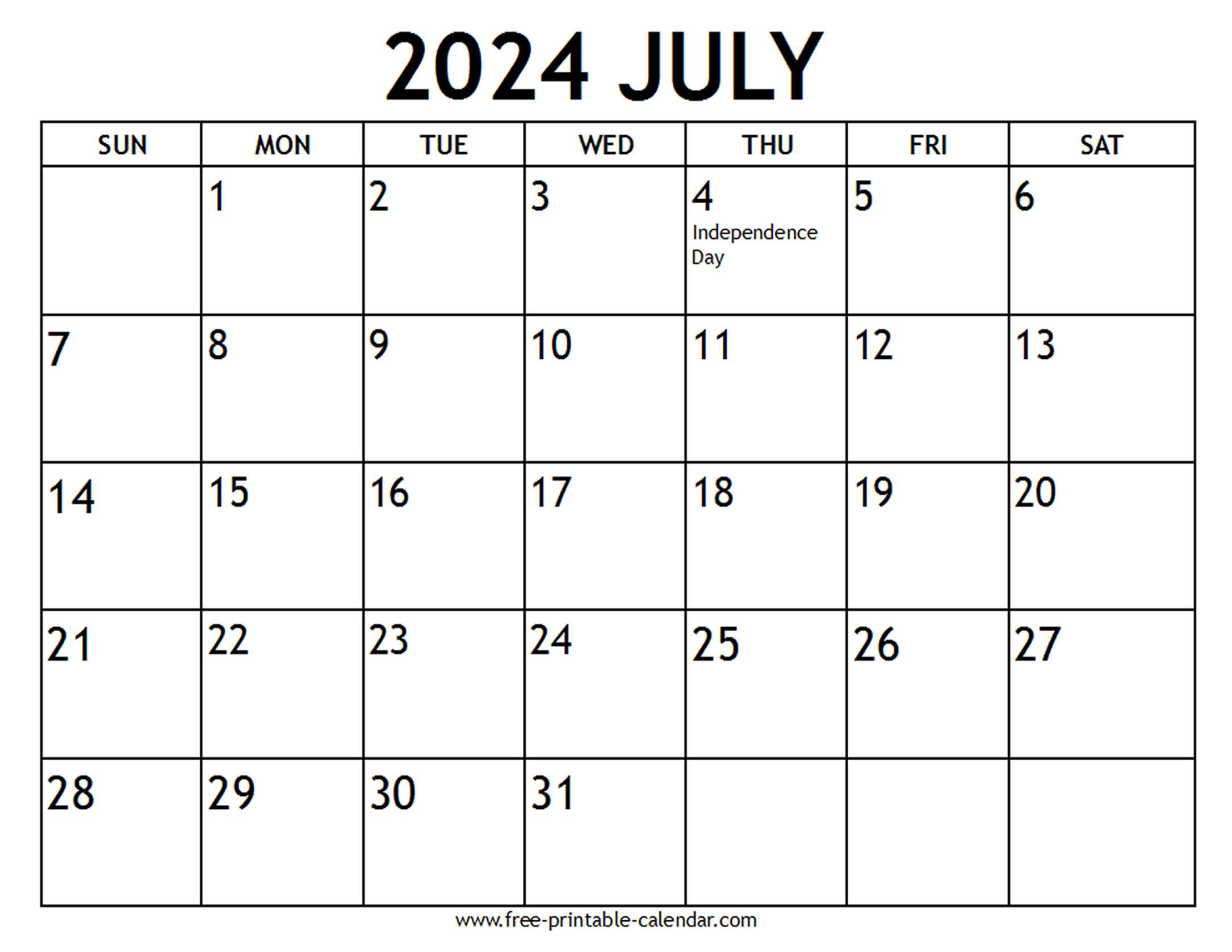 July 2024 Calendar US Holidays