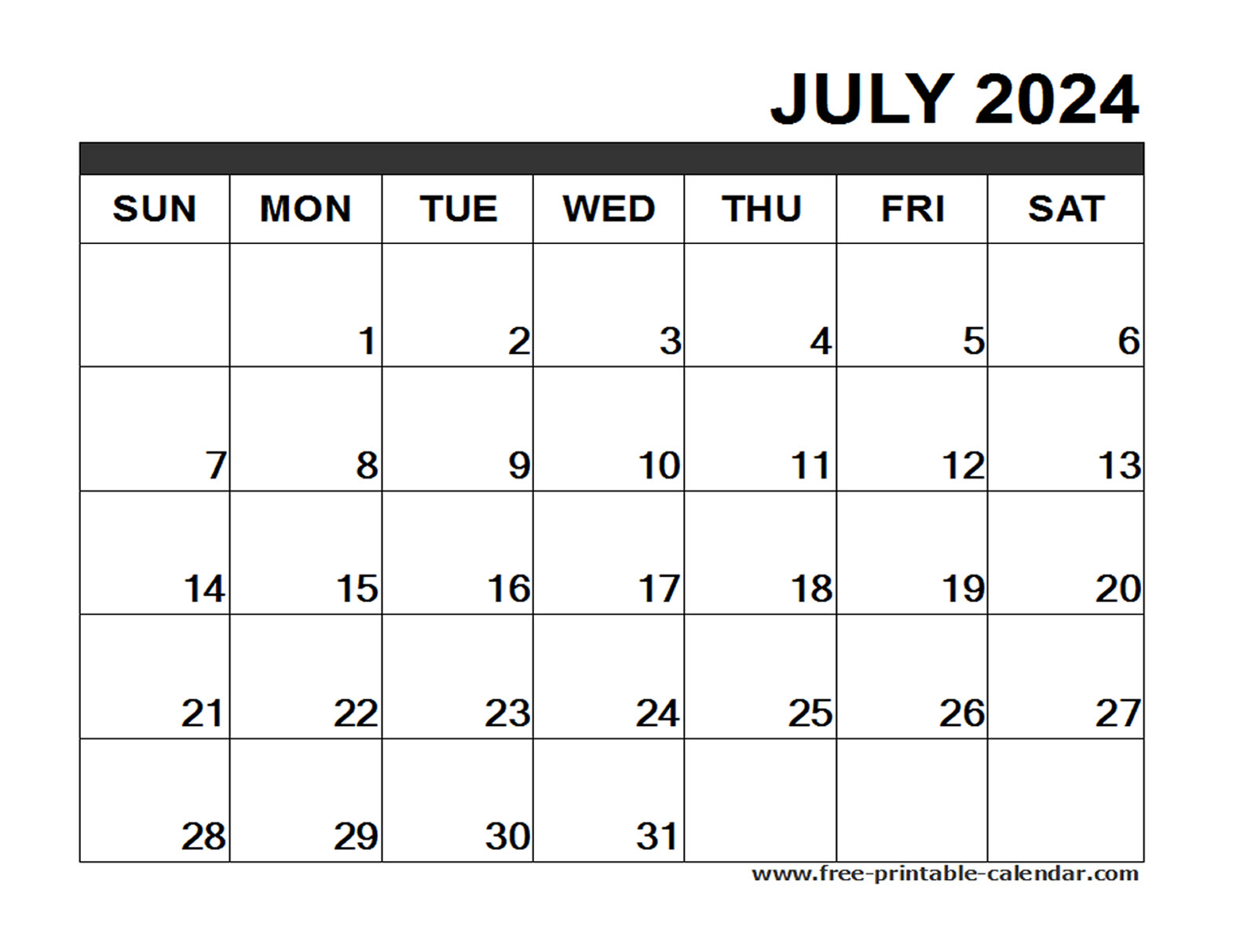 July 2024 Calendar Printable