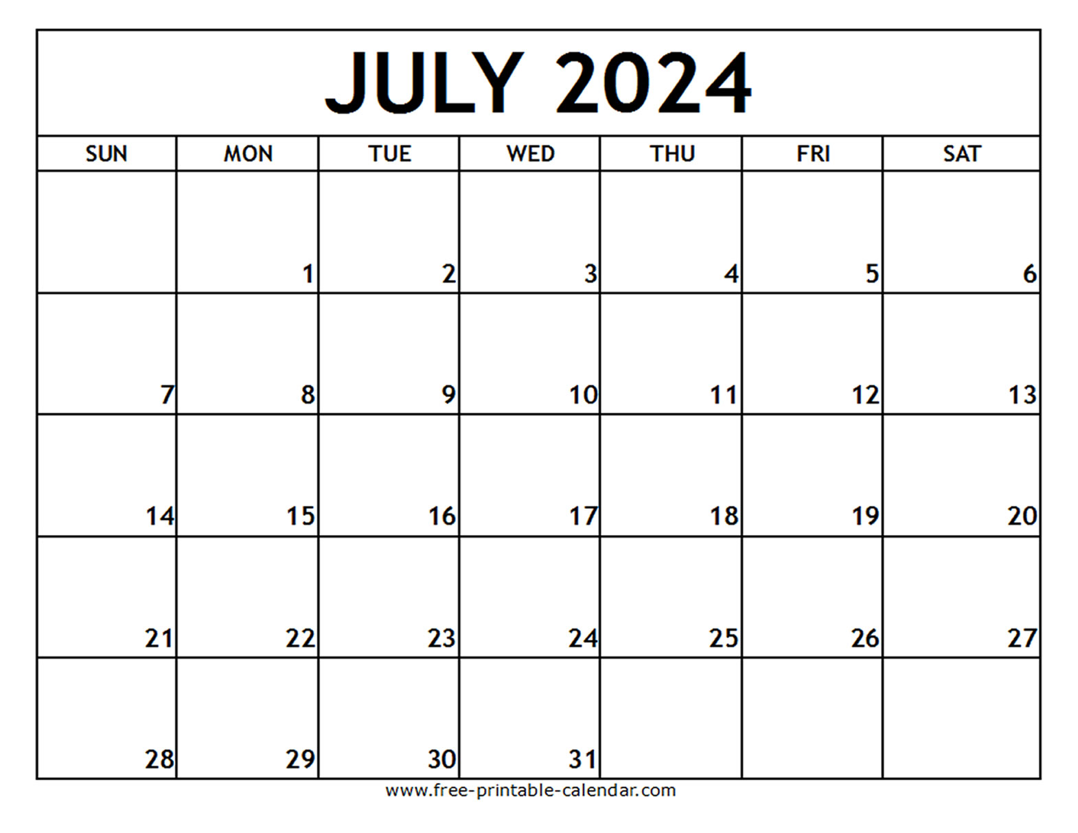 July 2024 Printable Calendar Free printable calendar