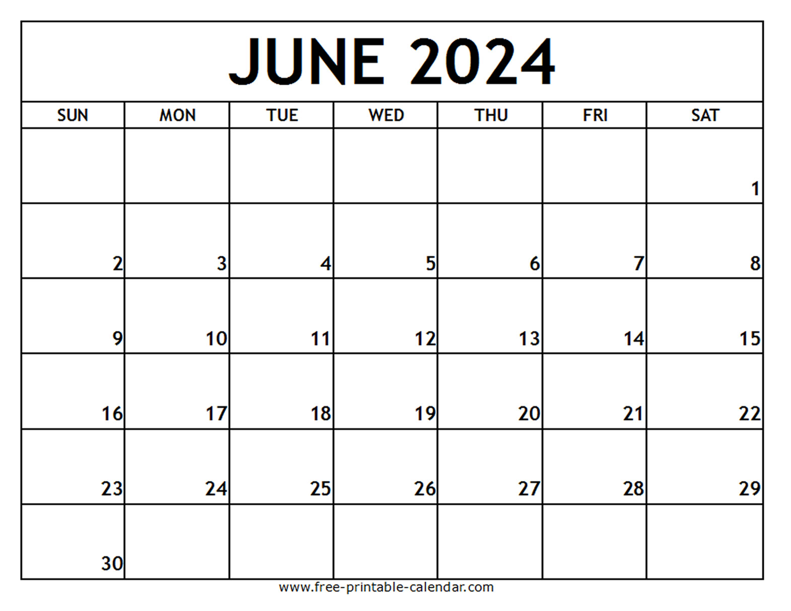 June 2024 Printable Calendar - Free-printable-calendar.com