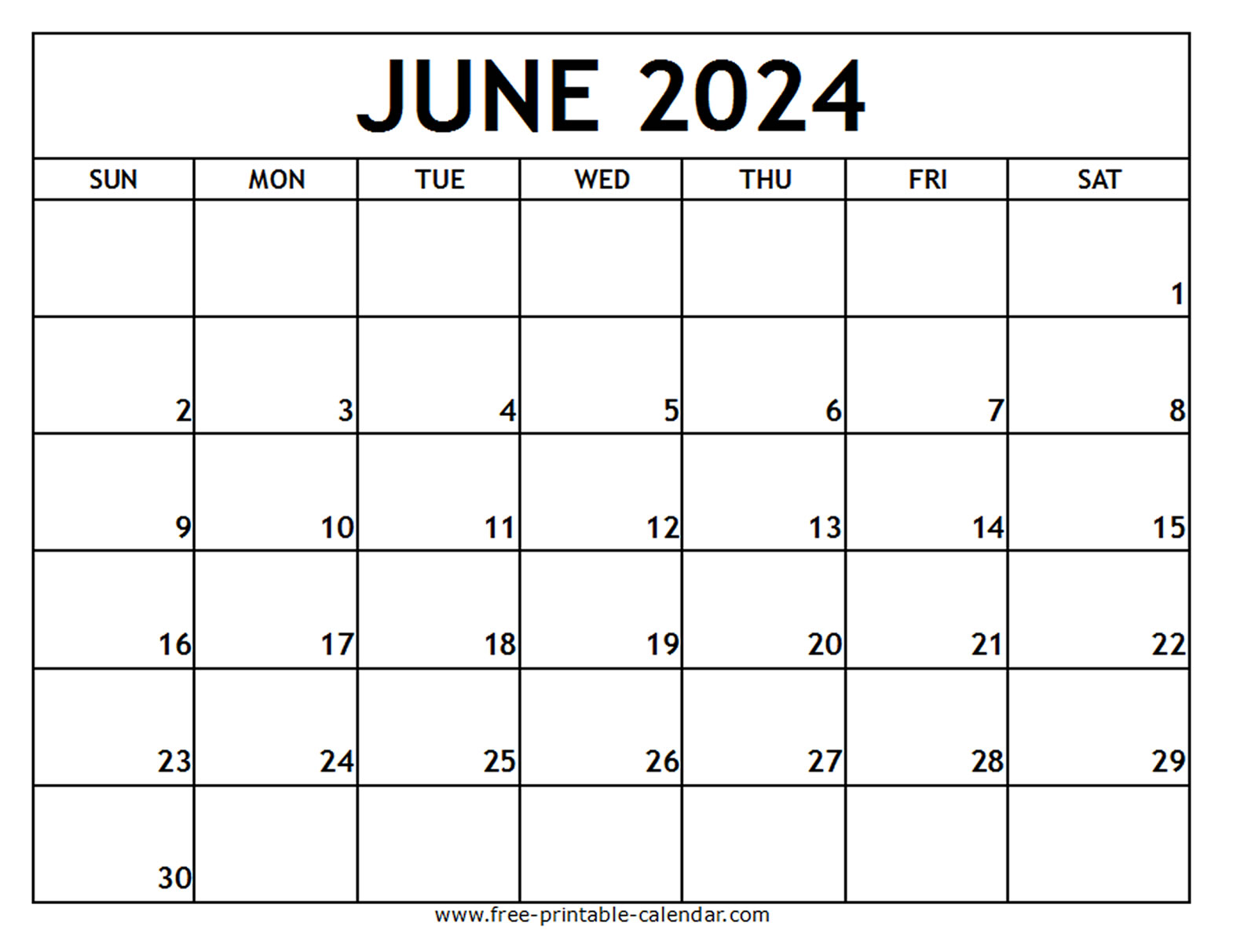 June 2024 Printable Calendar Free printable calendar