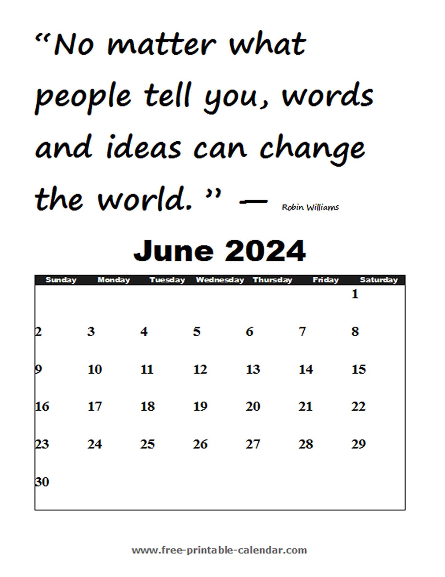 Blank June Calendar 2024