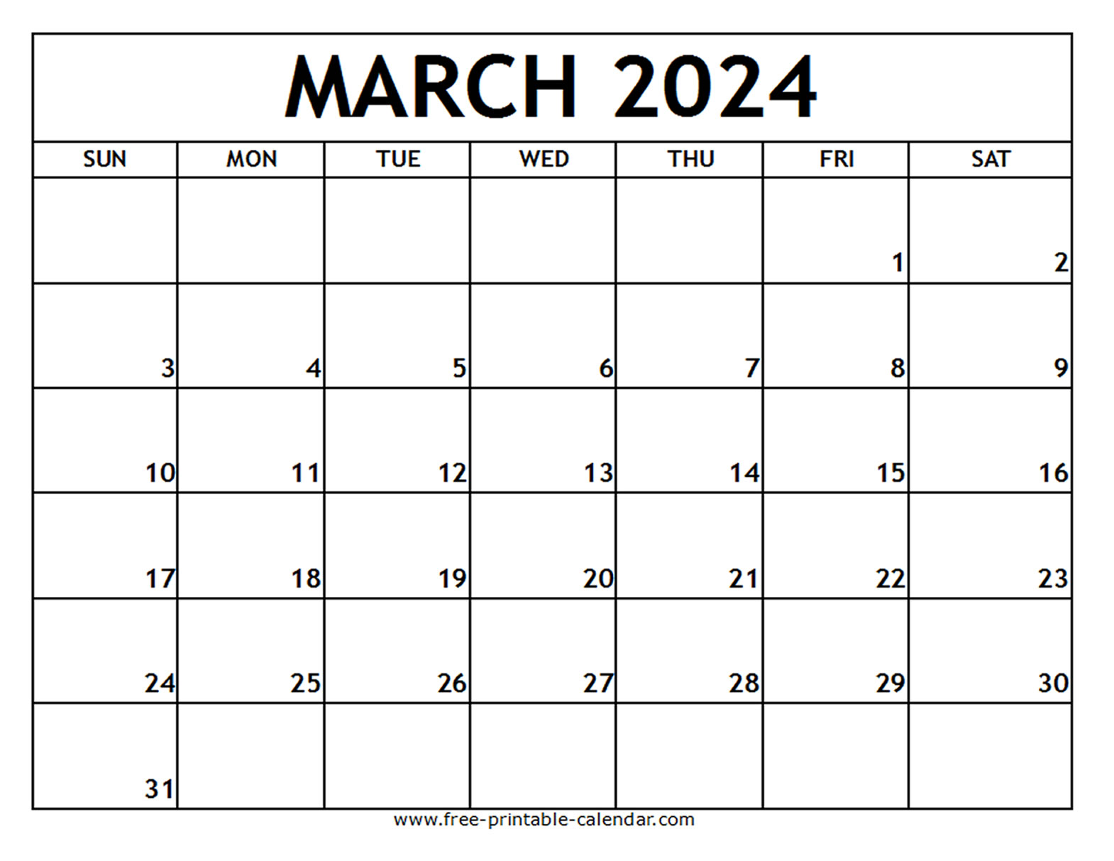 March 2024 Printable Calendar - Free-printable-calendar.com