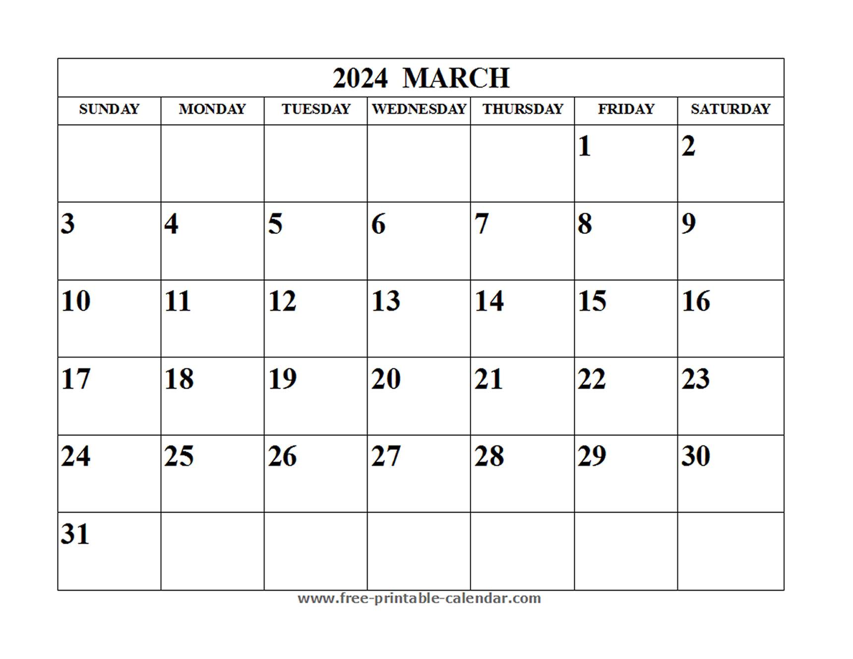 Blank March 2024 Calendar - Free-printable-calendar.com