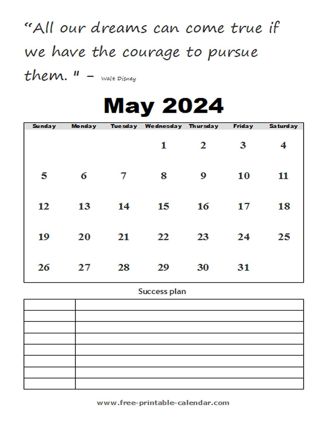 May Calendar 2024 Printable