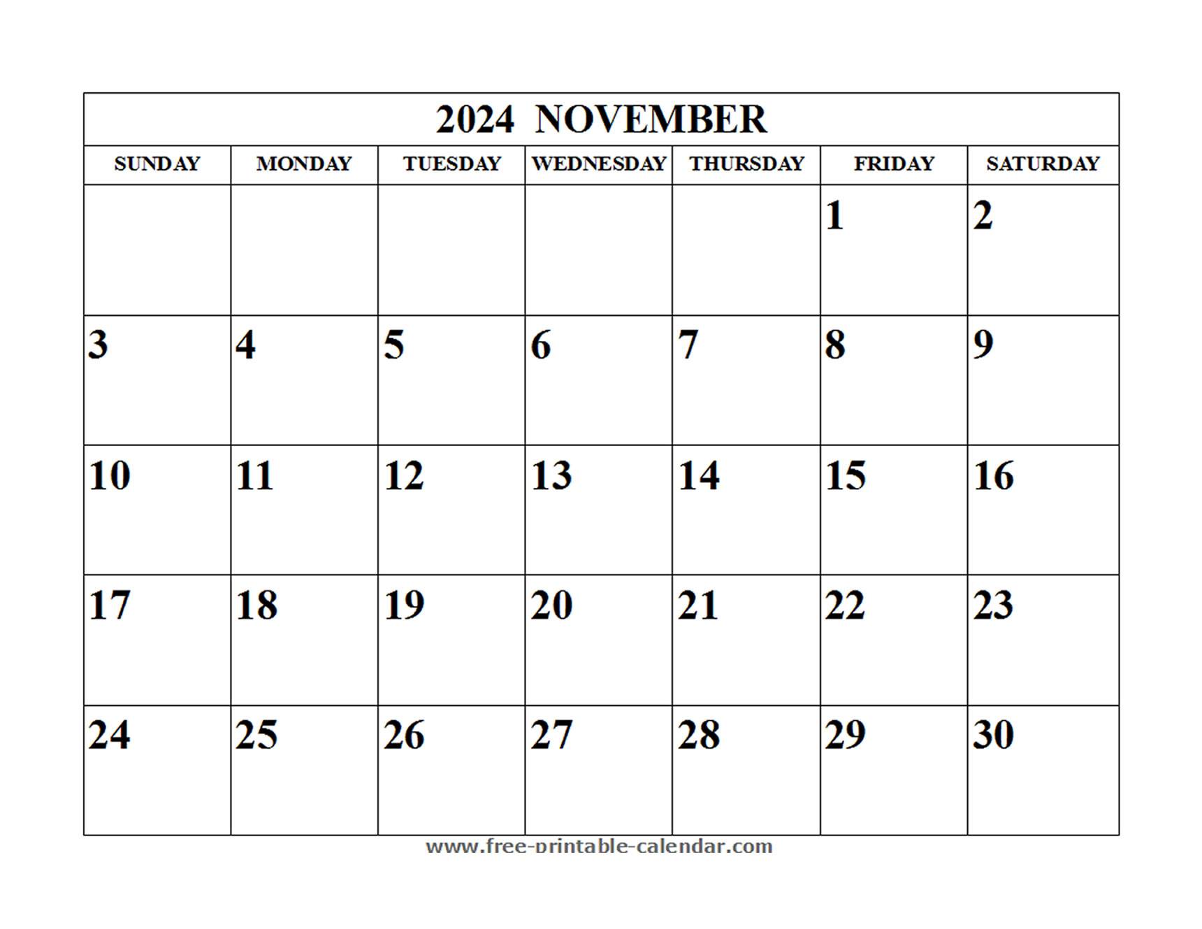 Blank November 2024 Calendar