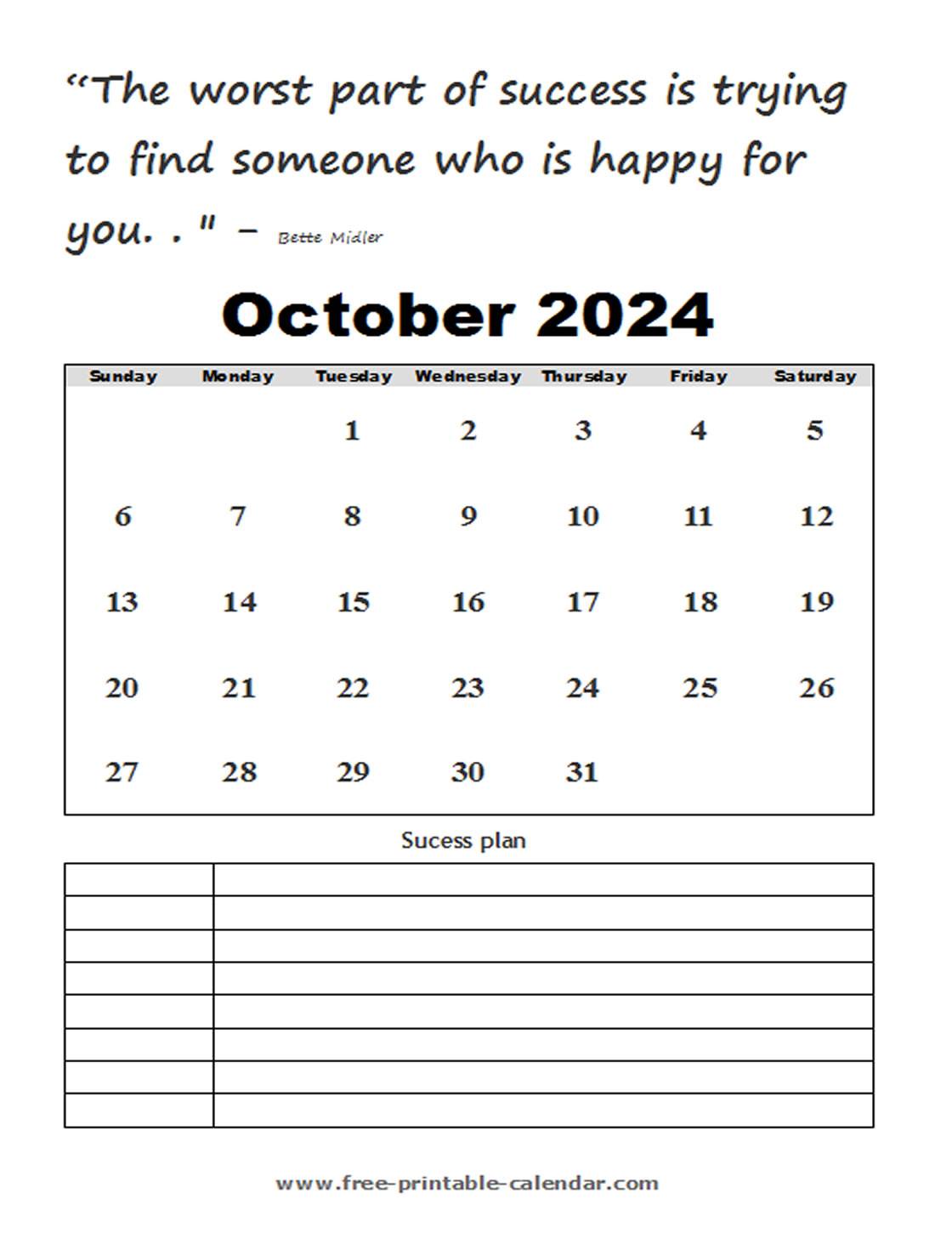 October Calendar 2024 Printable