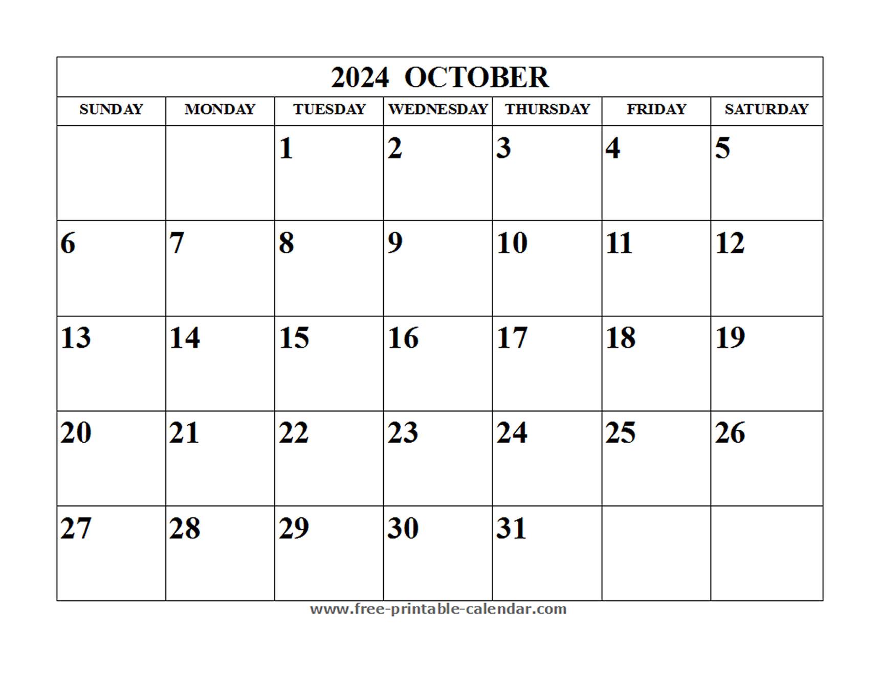 Blank October 2024 Calendar