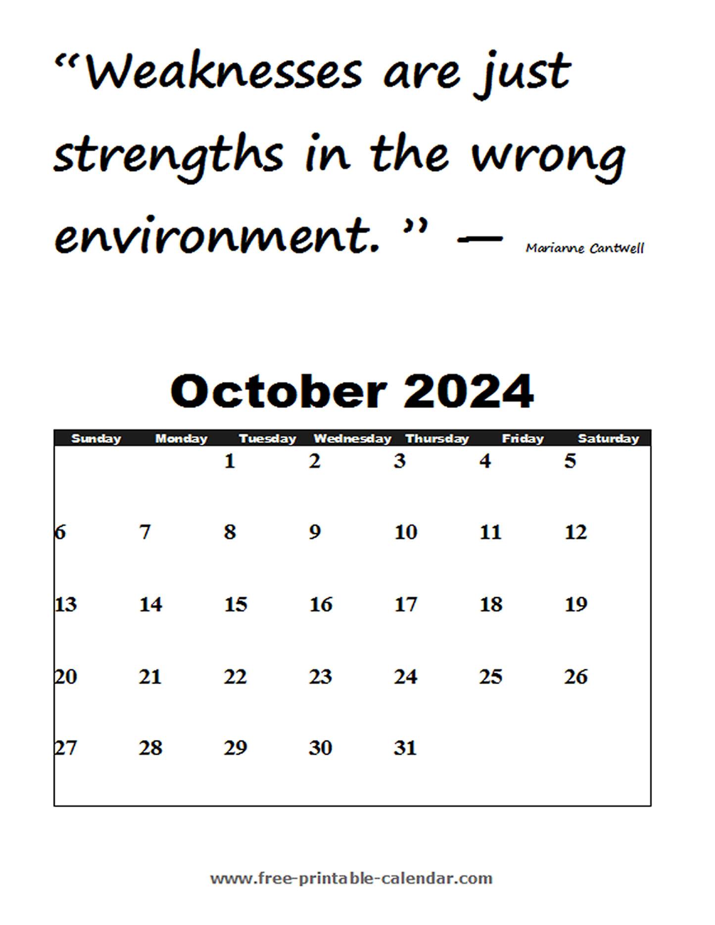 Blank October Calendar 2024 - Free-printable-calendar.com