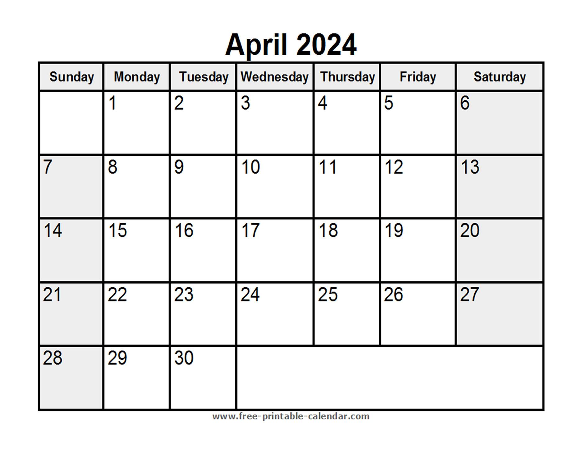 Printable April 2024 Calendar - Free-printable-calendar.com