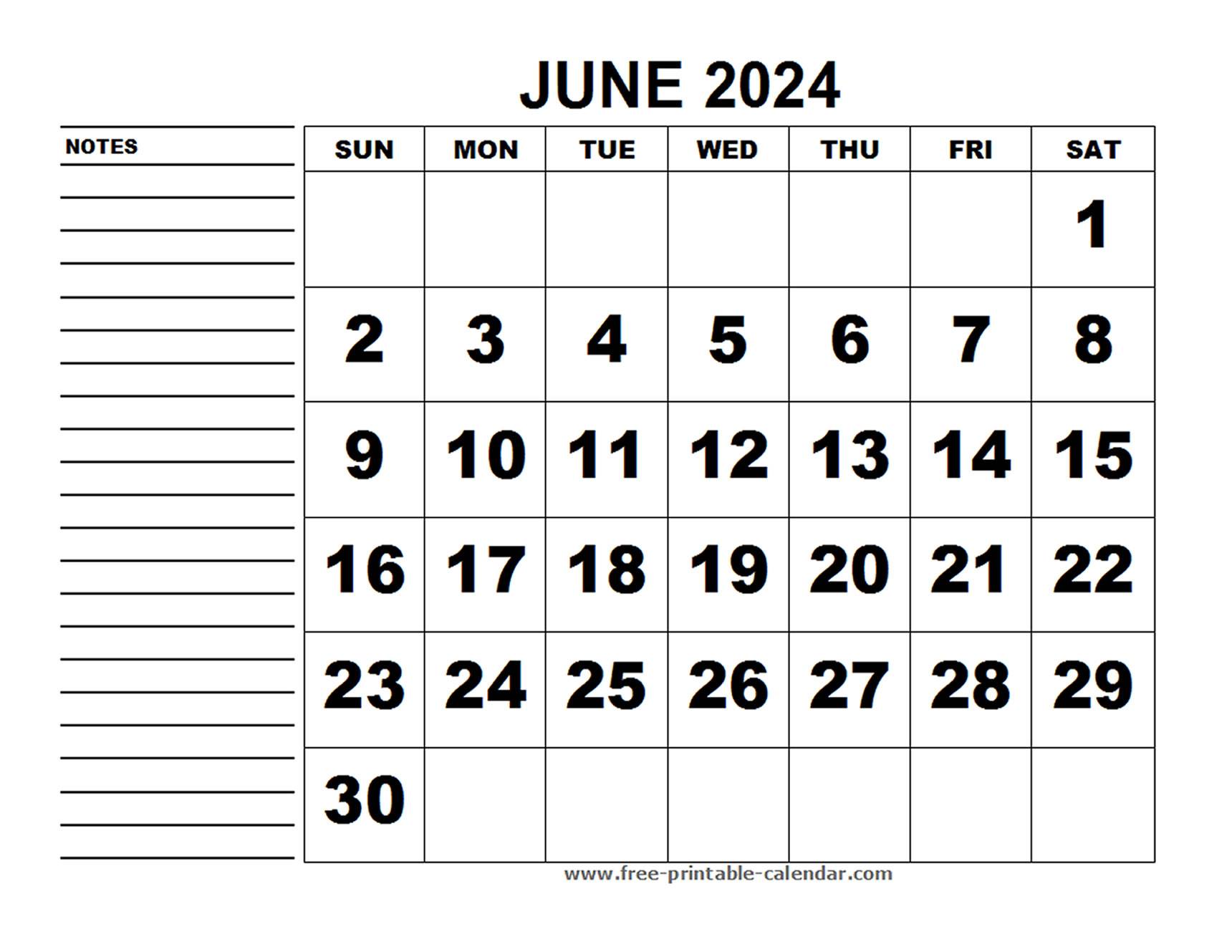 Printable Calendar June 2024