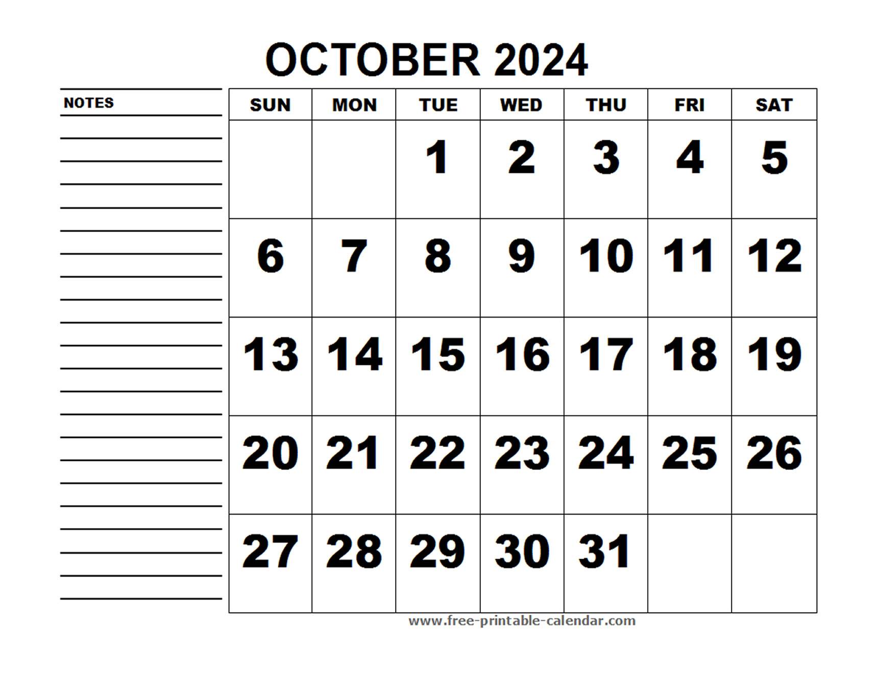 Printable Calendar October 2024 - Free-printable-calendar.com