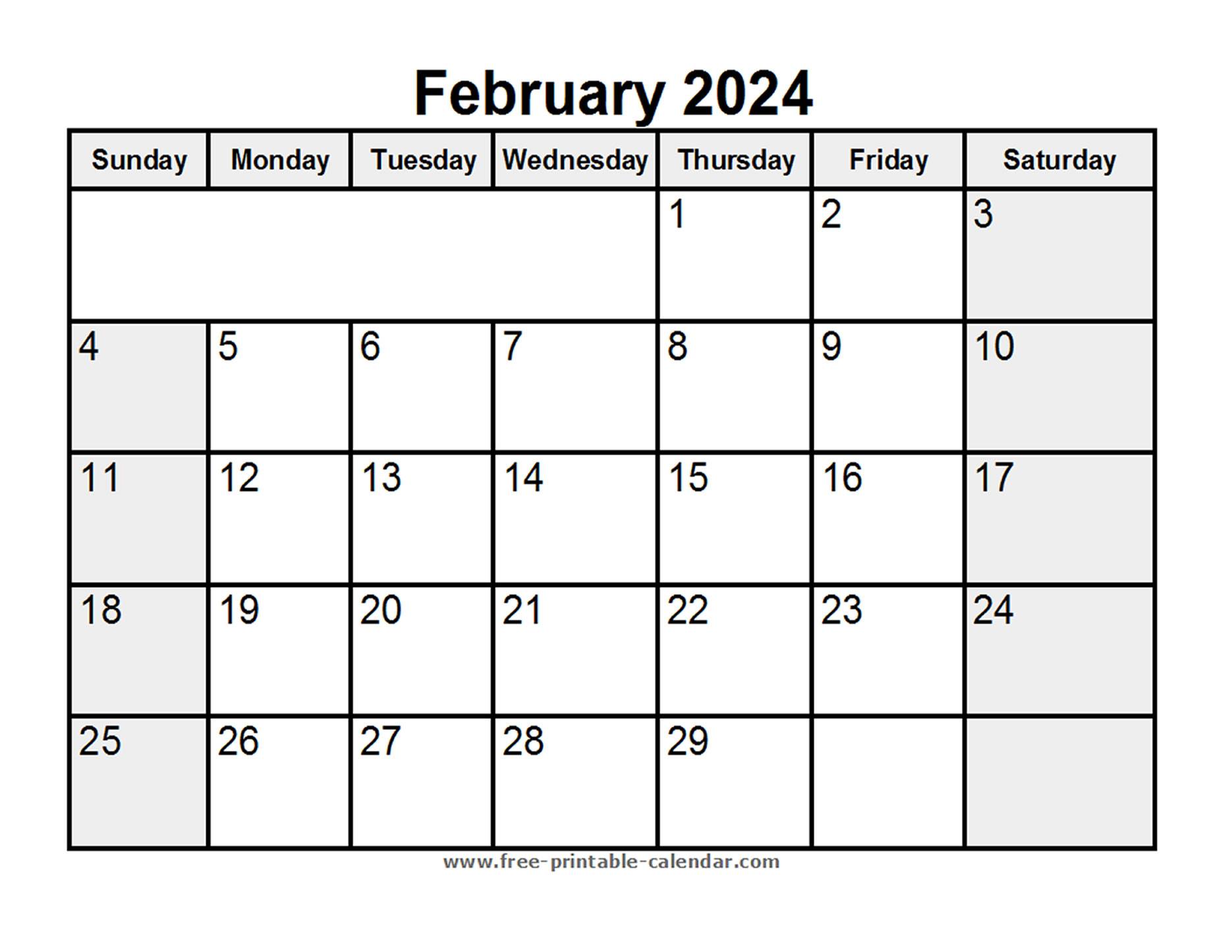 Printable February 2024 Calendar - Free-printable-calendar.com