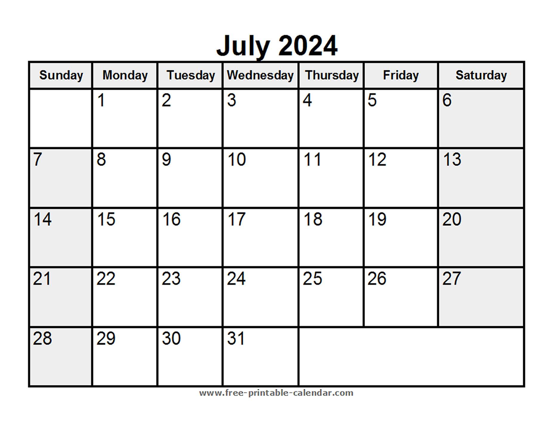 Printable July 2024 Calendar - Free-printable-calendar.com
